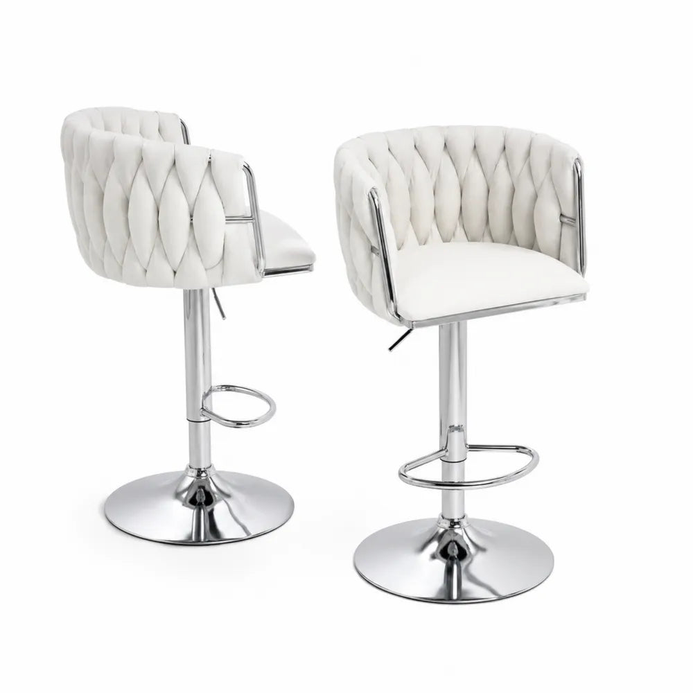 2er Set Barhocker Weiß Chrom verstellbar