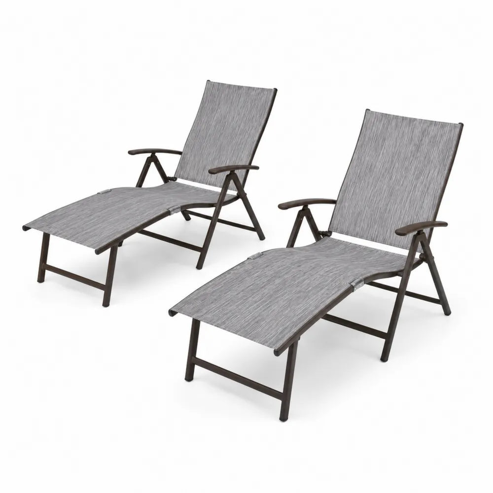 2er-Set Gartenliegen Aluminium Textilene Grau