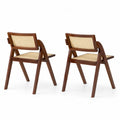 2er Set Esszimmerstühle Holz Rattan Braun Natur