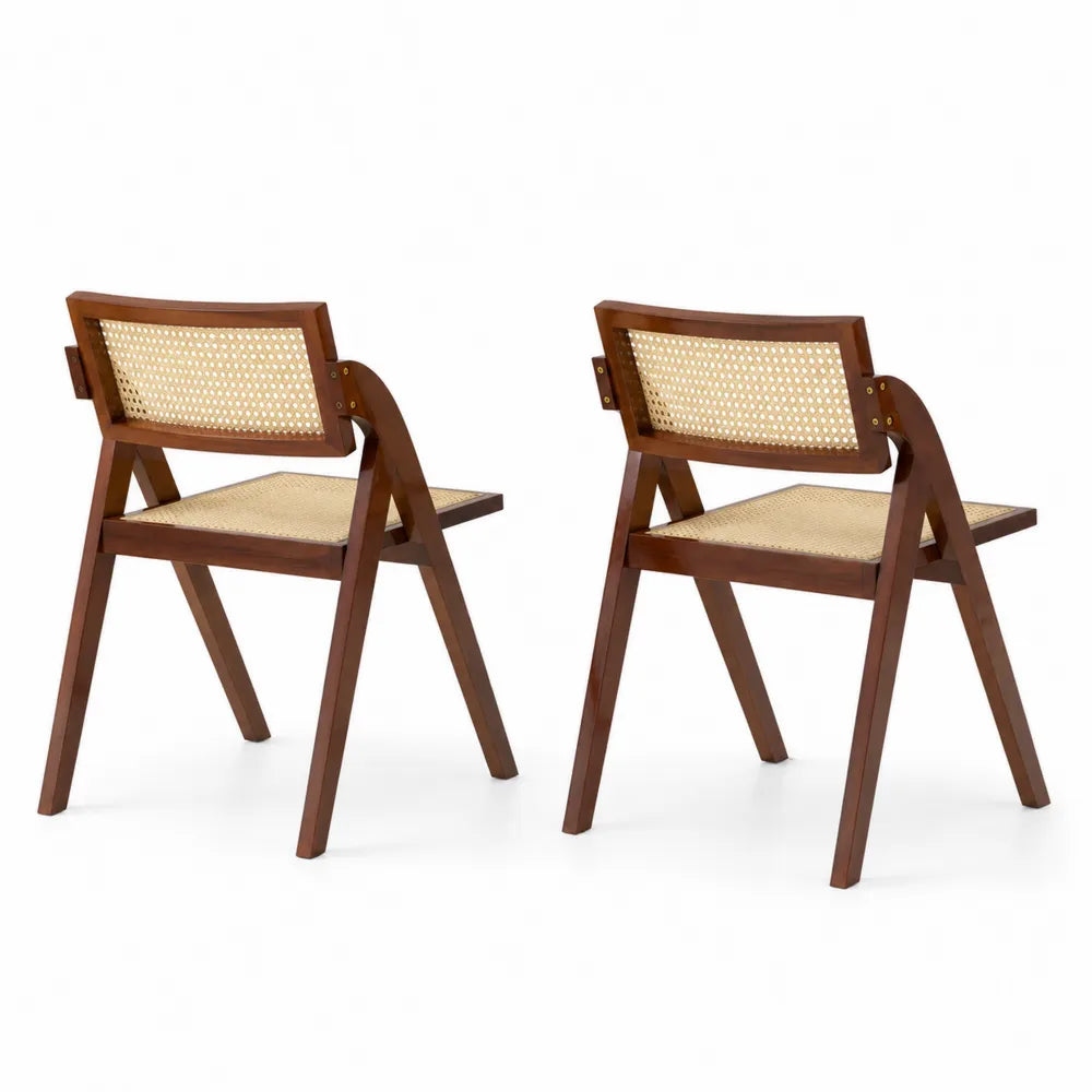 2er Set Esszimmerstühle Holz Rattan Braun Natur