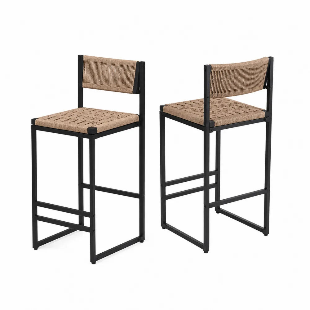 2er-Set Barhocker mit Metallrahmen und Seilgeflecht, 75 cm