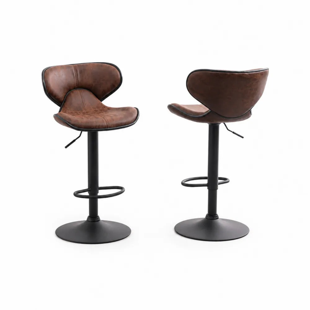 2er Set Barhocker Kunstleder Braun Höhenverstellbar
