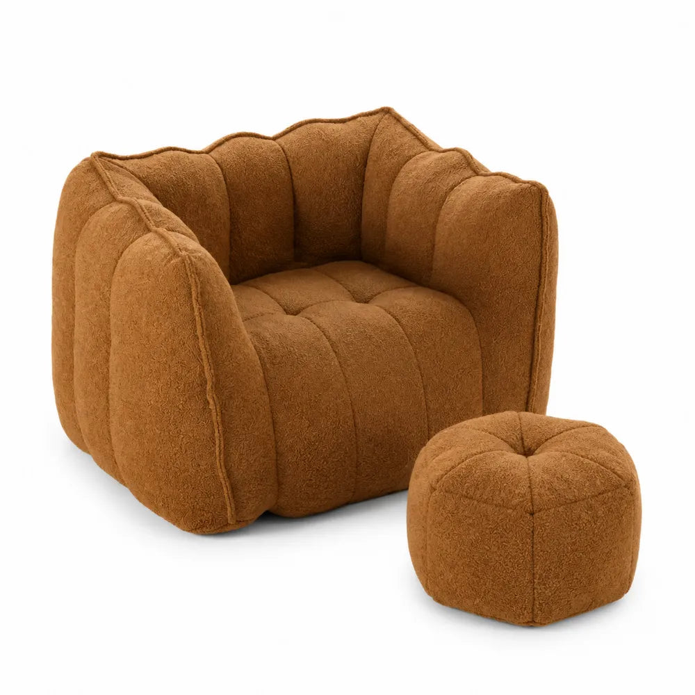 Sessel mit Ottomane aus Polyester in Braun