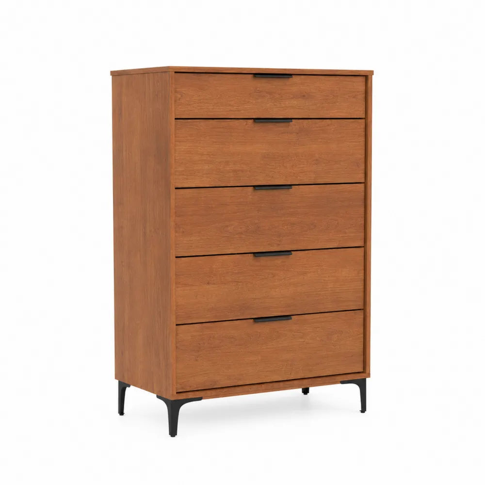 Kommode Holz Braun Metallfüße 5 Schubladen