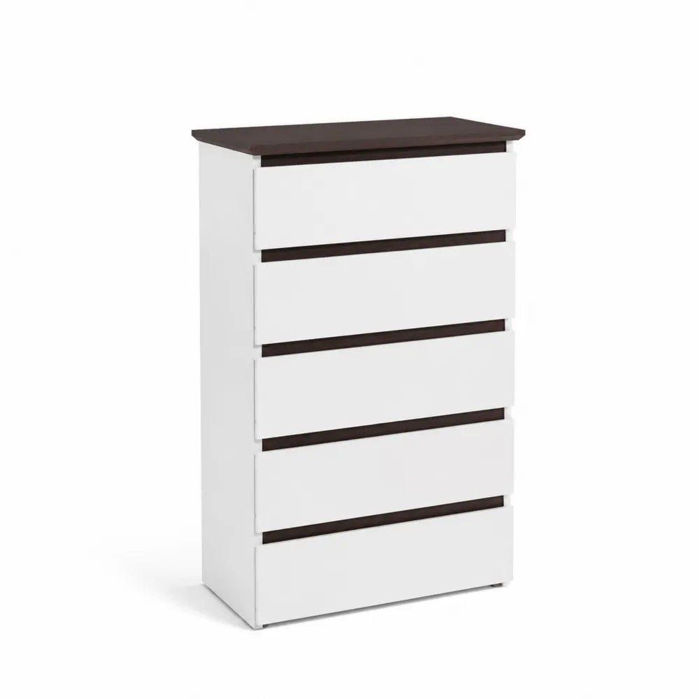 Kommode mit 5 Schubladen MDF/Spanplatte 80x40x120 cm Weiß/Braun