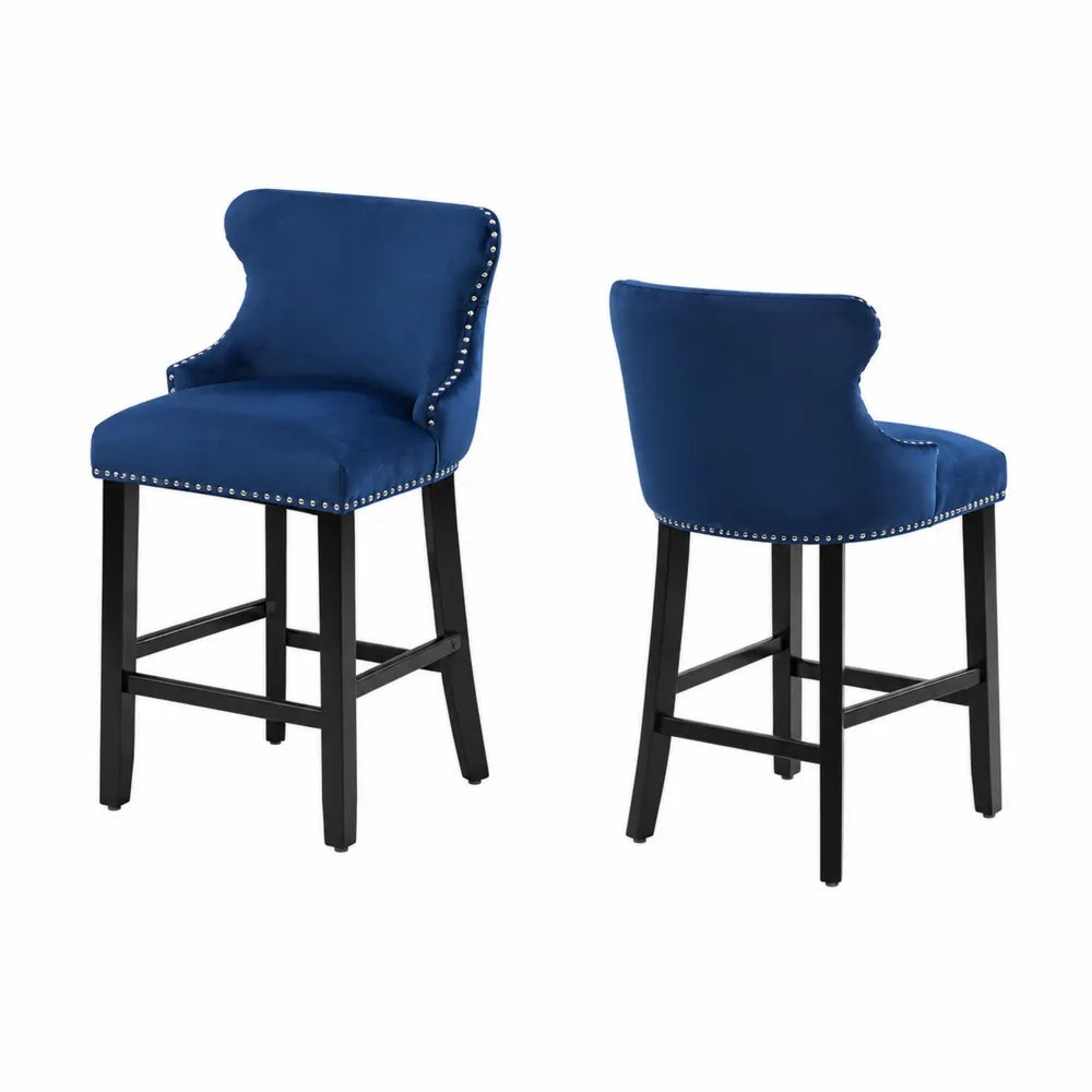 2er Set Barhocker Blau Samt Holz