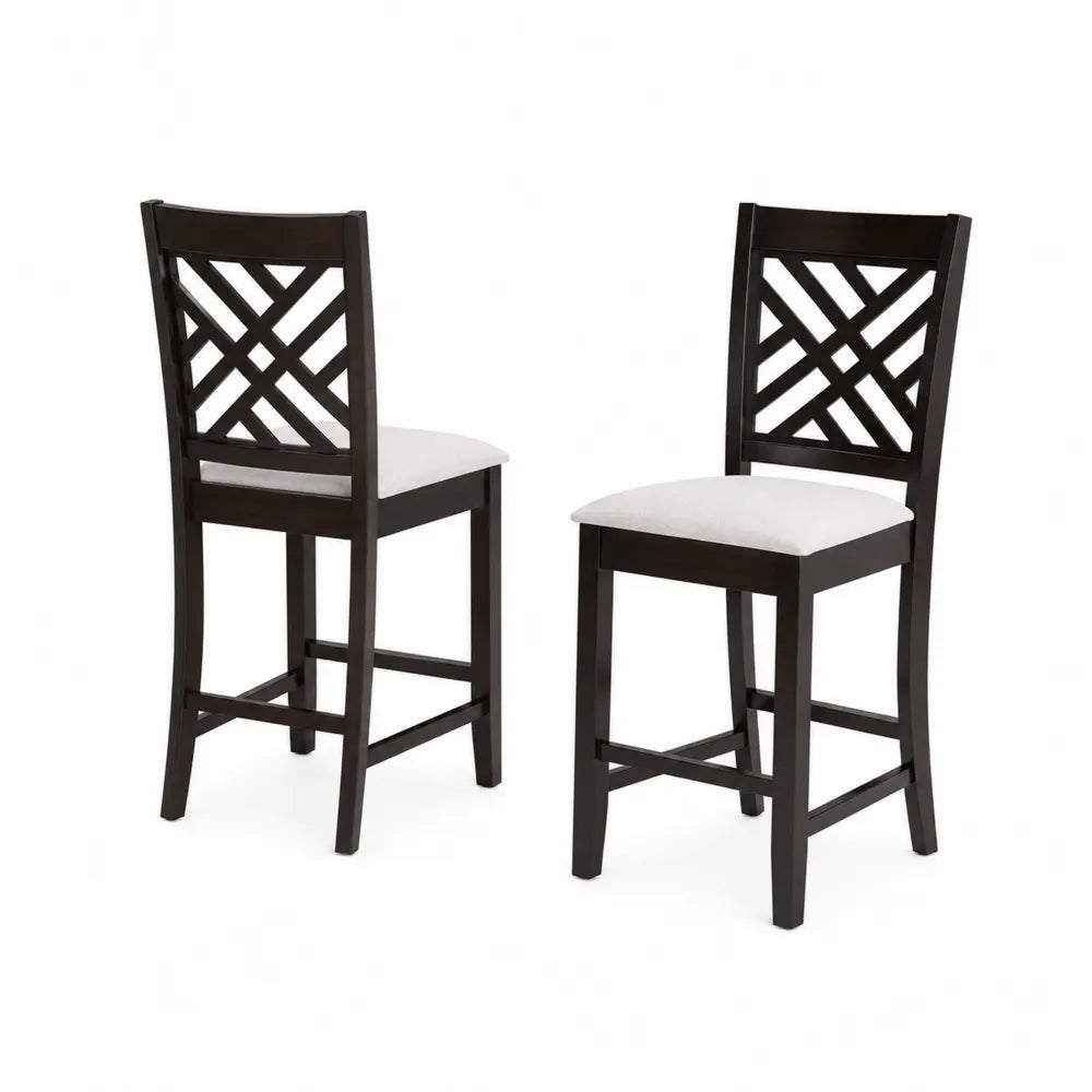 2er Set Barhocker Holz und Stoff Dunkelbraun/Weiß