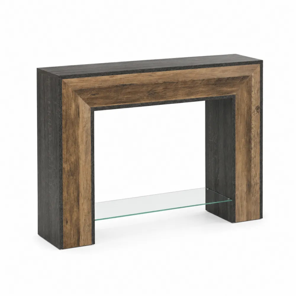 Holzoptik Konsolentisch mit gehärteter Glasablage Dunkelbraun/Naturholz