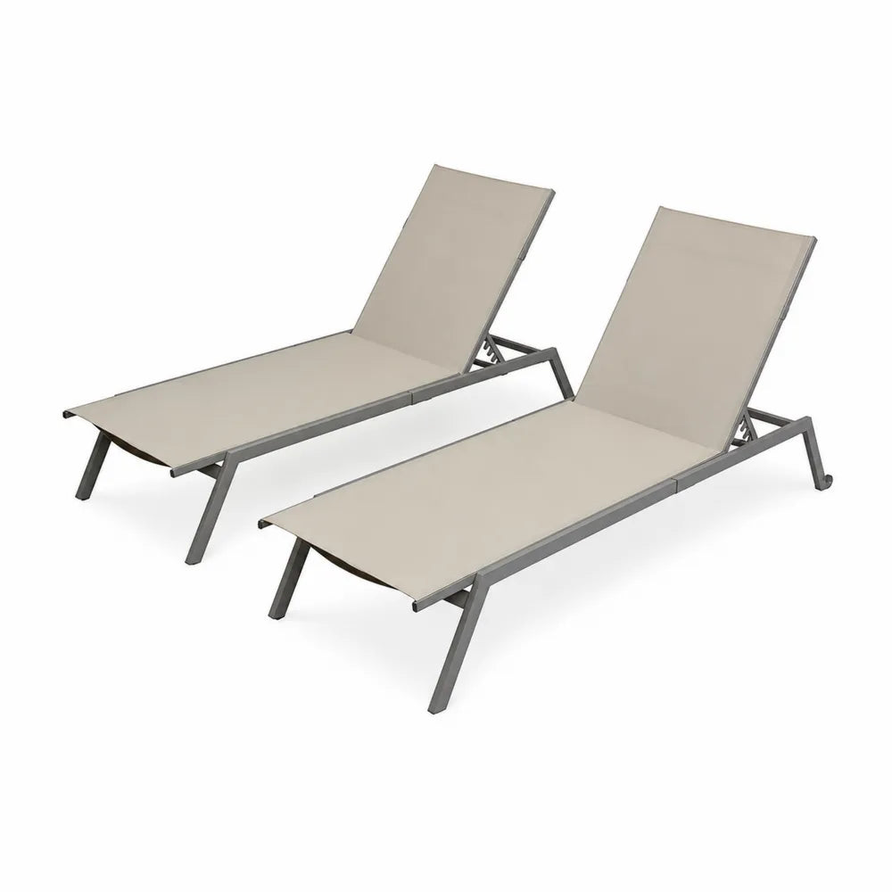 2er Set Aluminium Sonnenliegen Beige