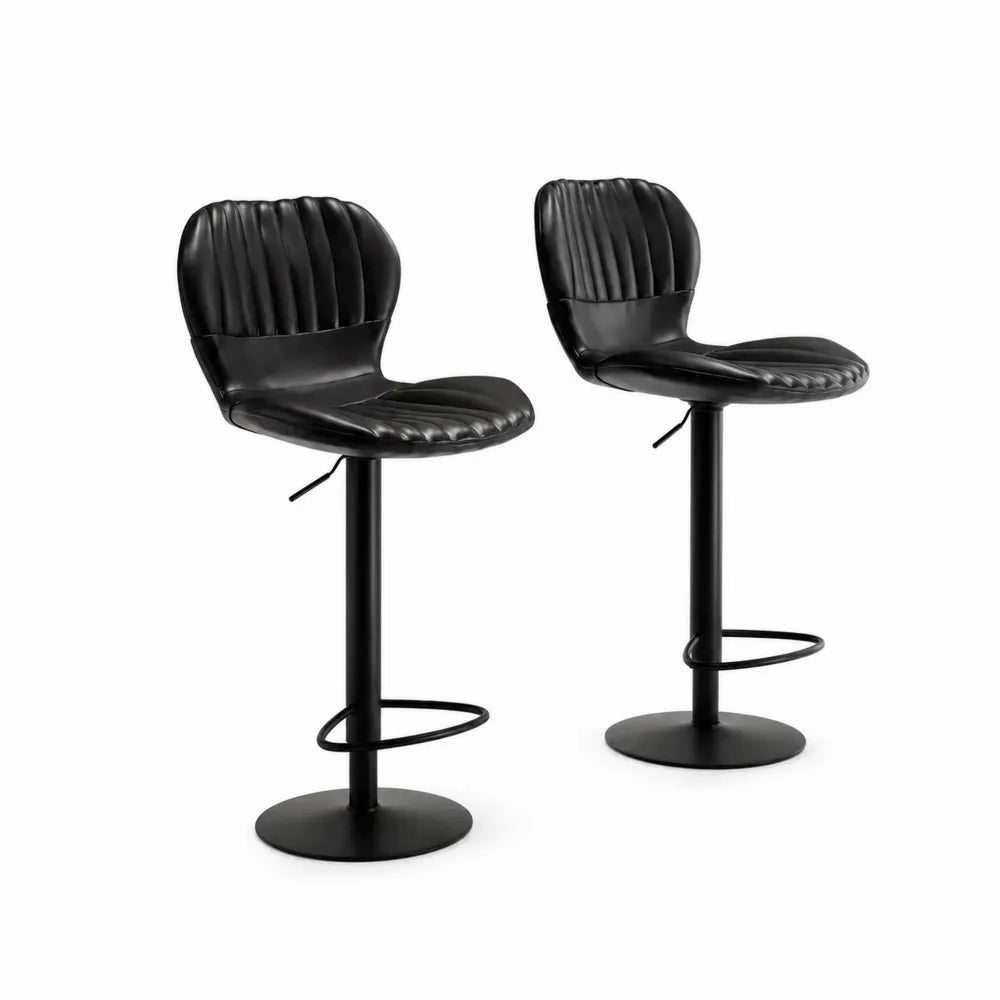 2er Set Barhocker PU-Leder Schwarz Höhenverstellbar