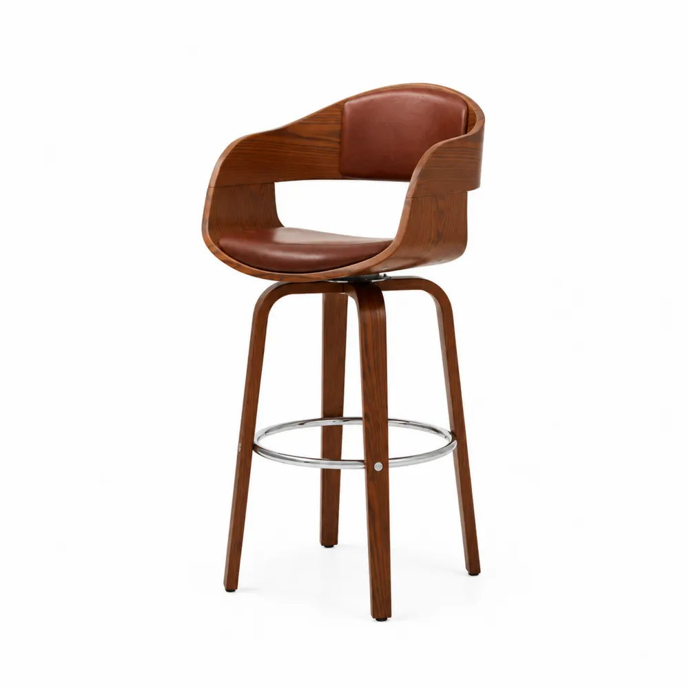 Barhocker aus Nussbaumholz und Leder, 105 cm
