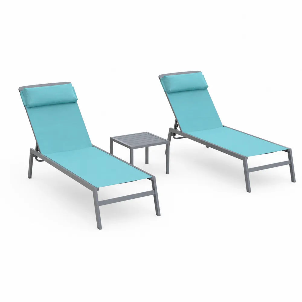 2er Set Gartenliegen mit Tisch Aluminium Türkis